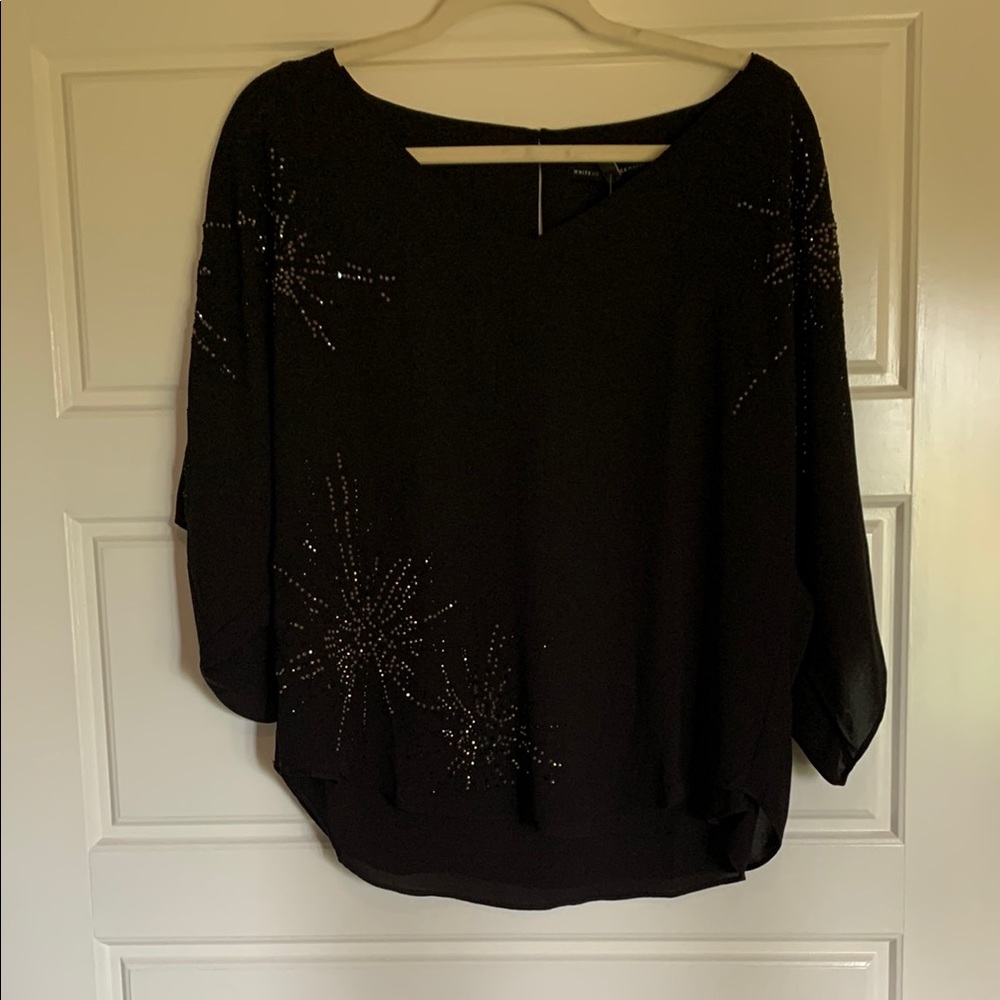 Chico's Black Embellished Boxy Blouse 3/4 Sleeve